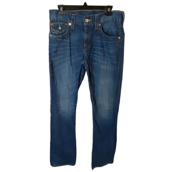 True Religion Jeans Mens Straight Flap Pocket Dark Wash Denim Size‎ 32x32.5 - Picture 1 of 16